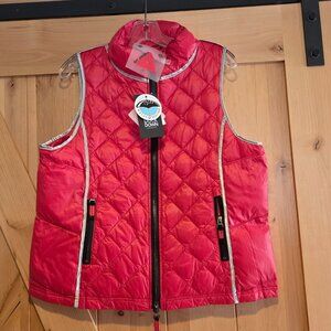New! My Anorak Women L Zip Down Puffer Vest Packable Red Silver Metallic Quilted